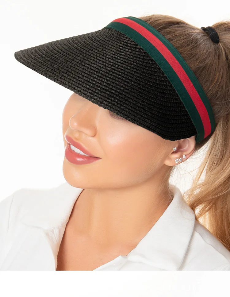 Wholesale Custom Summer Women Visor Caps Straw Hats Outdoor Sunshade Sun Has