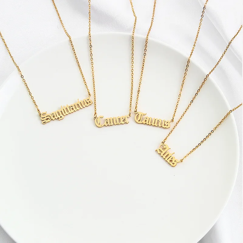 fashion unisex stainless steel gold plated necklaces star Twelve horoscope sign zodiac necklace