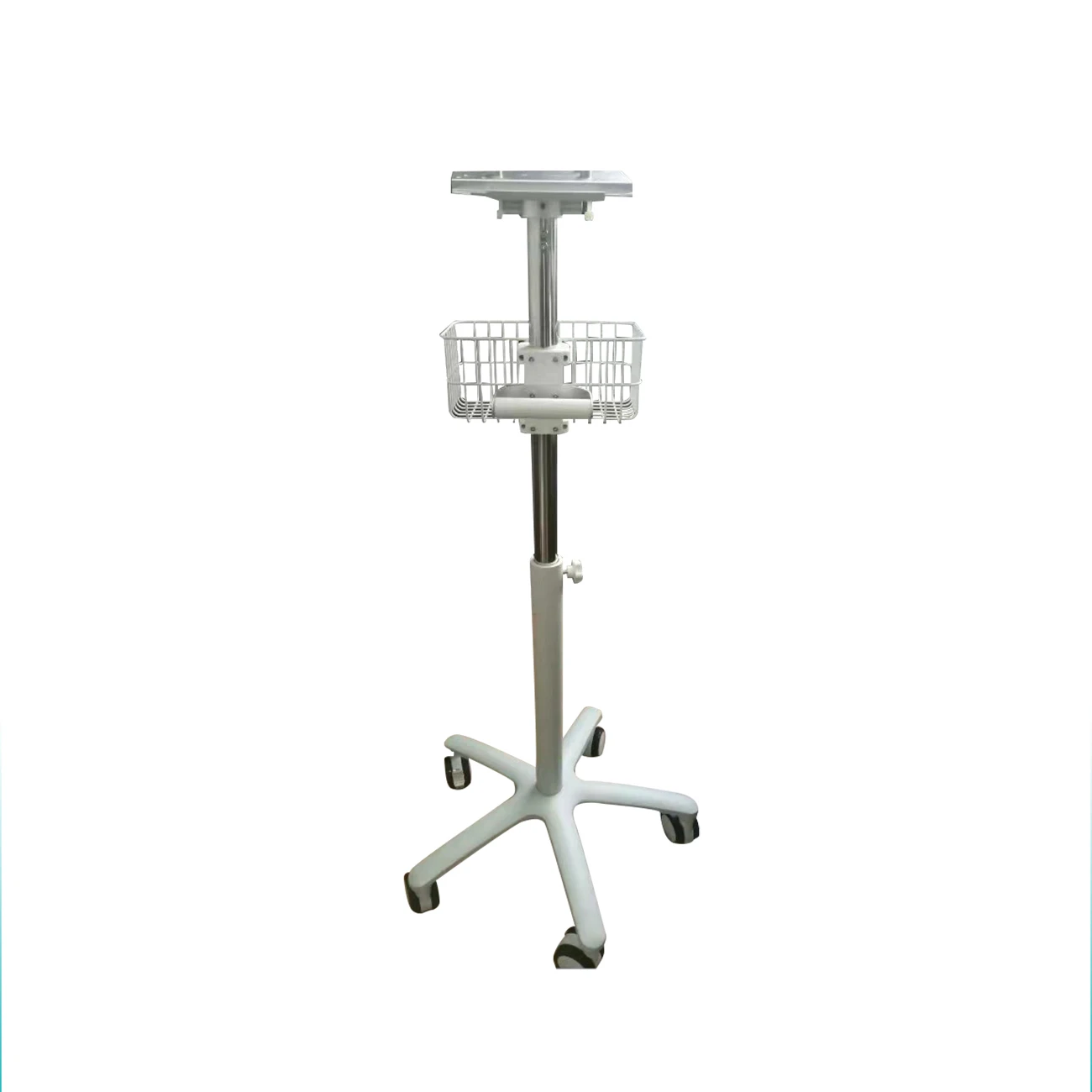 Mobile Height Adjustable Medical Utility Monitor Trolley with Basket