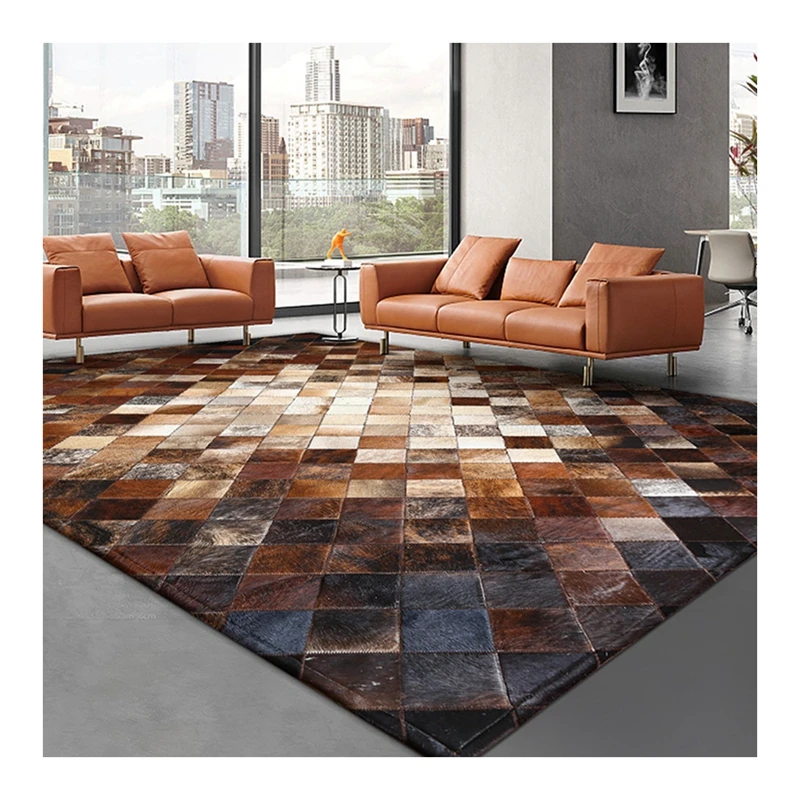luxury modern design cowhide leather patchwork carpets livingroom bedroom floor carpet