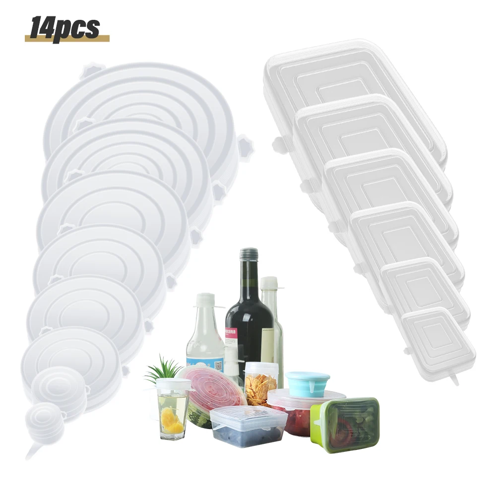 6/12/14 шт./упаковка, гибкие УНИВЕРСАЛЬНЫЕ СИЛИКОНОВЫЕ растягивающиеся крышки для пищевых контейнеров и Мисок