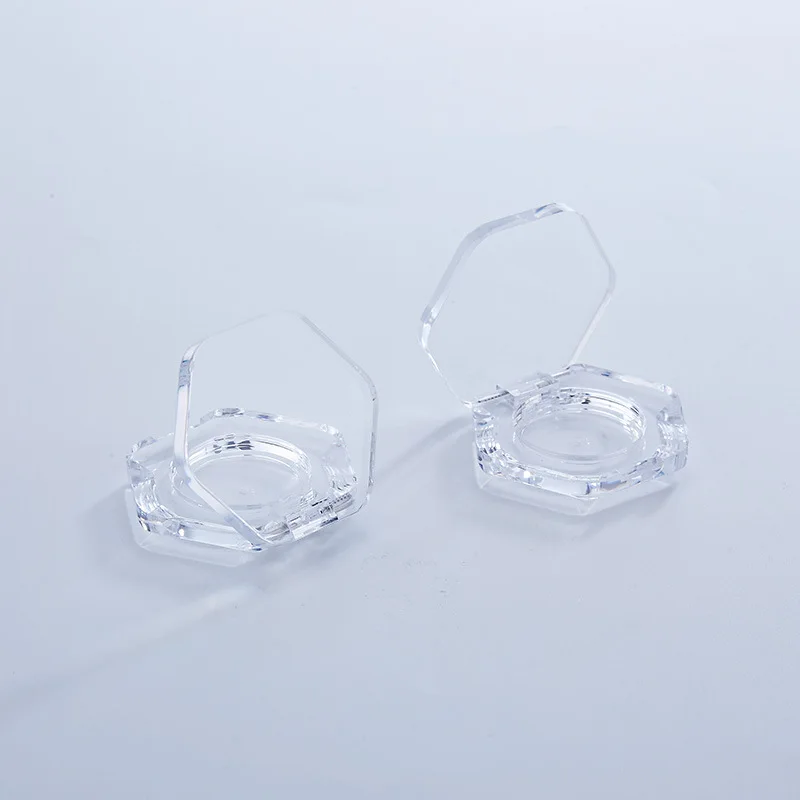 Y028 Stock  single Custom Logo Hexagon Clear Makeup Compact Powder Blusher Highlighter Pigmented Eyeshadow Case With tin Pan