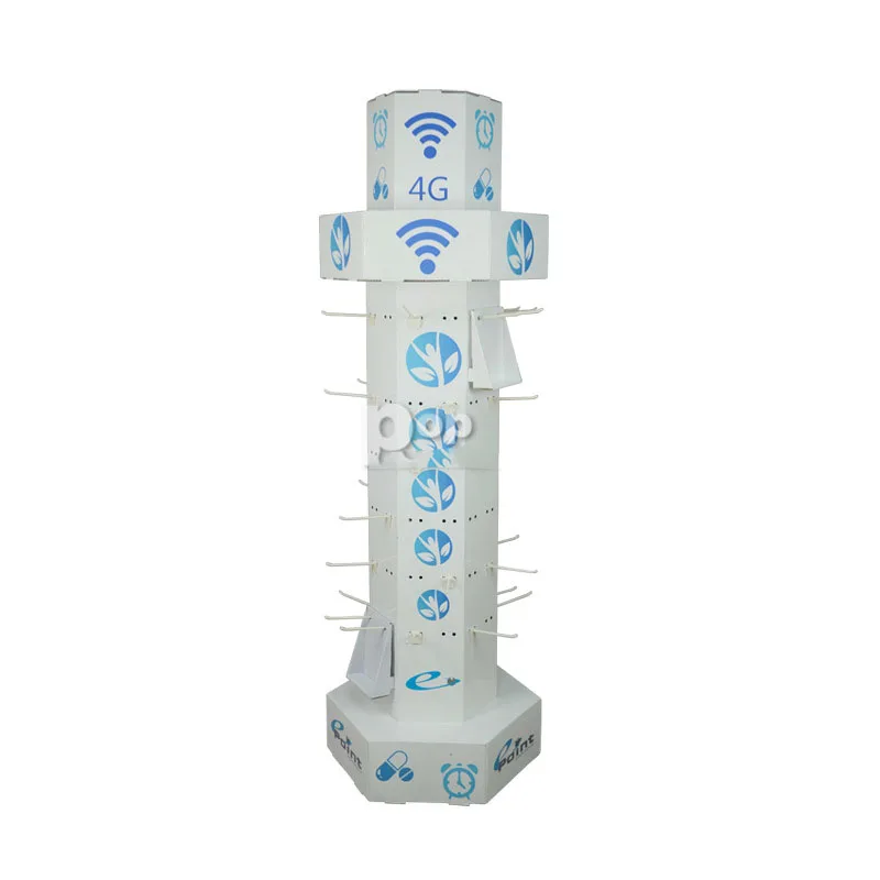 custom supermarket commodity display rack rotating turntable 360 degree floor cardboard display stand with hanger