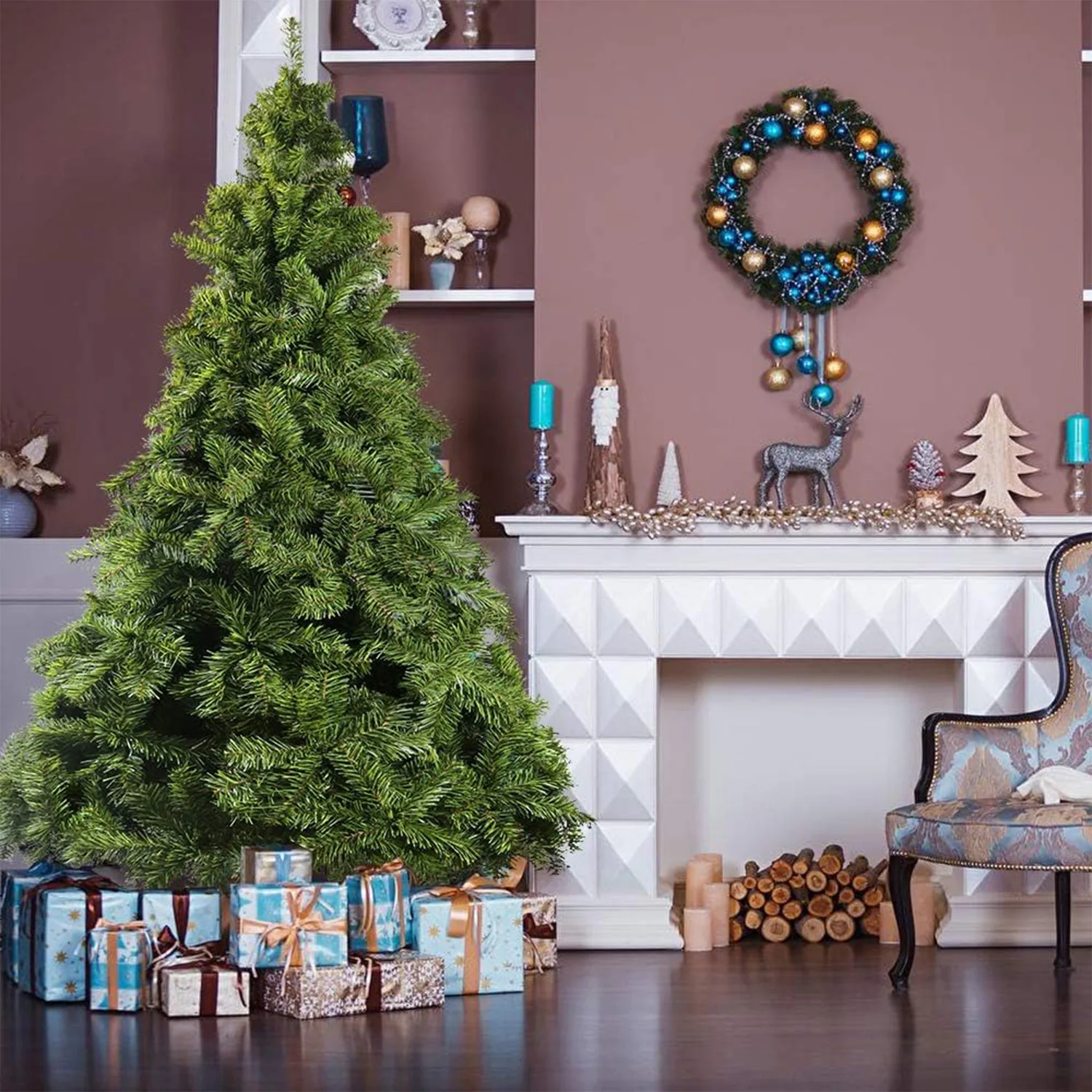 Artificial Holiday Pin Tree with Solid Foldable Metal Stand 6FT Christmas Tree