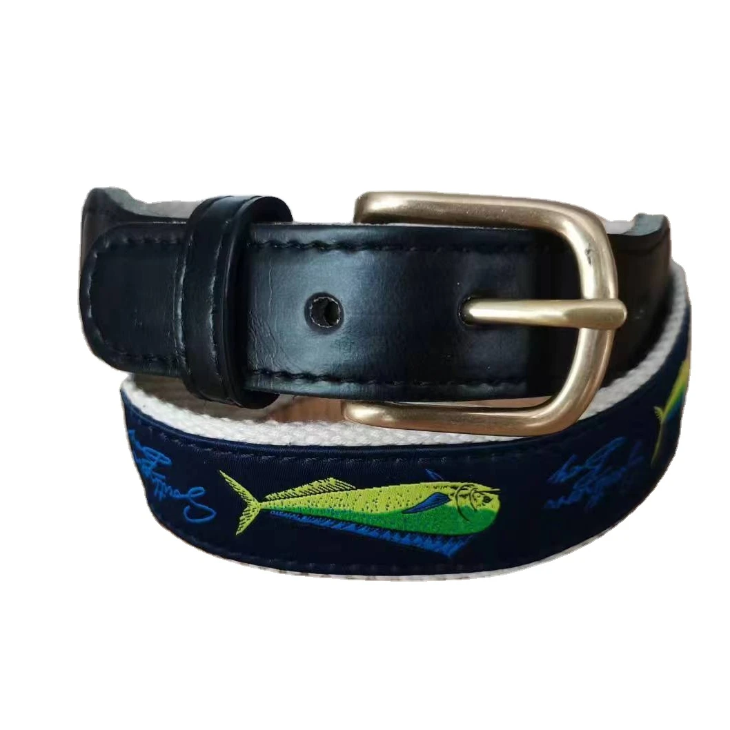 Genuine Leather Mahi-mahi Pattern Ribbon Belts For Golf Player Custom Motif Belts