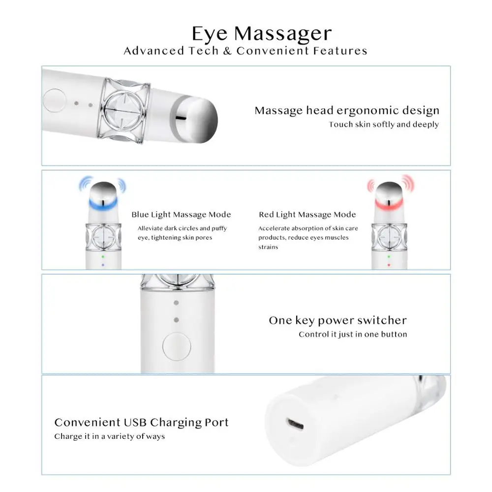 Eliminate Puffy Eye Strain Relief  Massage Roller Eye Facial Massager Pen for Dark Circle Remover Lip Massager