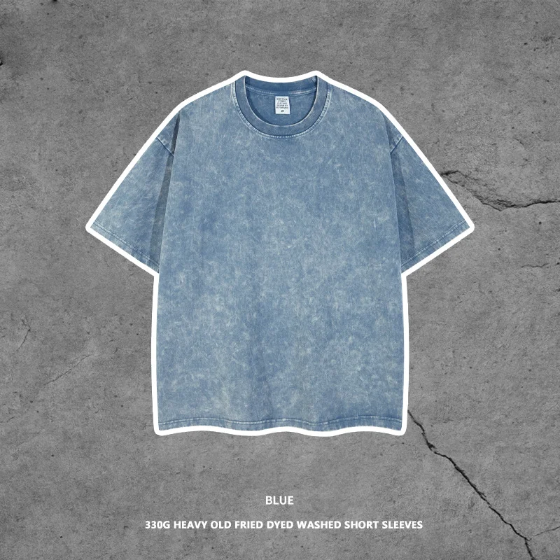 Custom 330g 100% cotton Heavyweight Blank mans T-Shirt Washed T Shirt High Street Style Oversized Plus Size Tee shirt