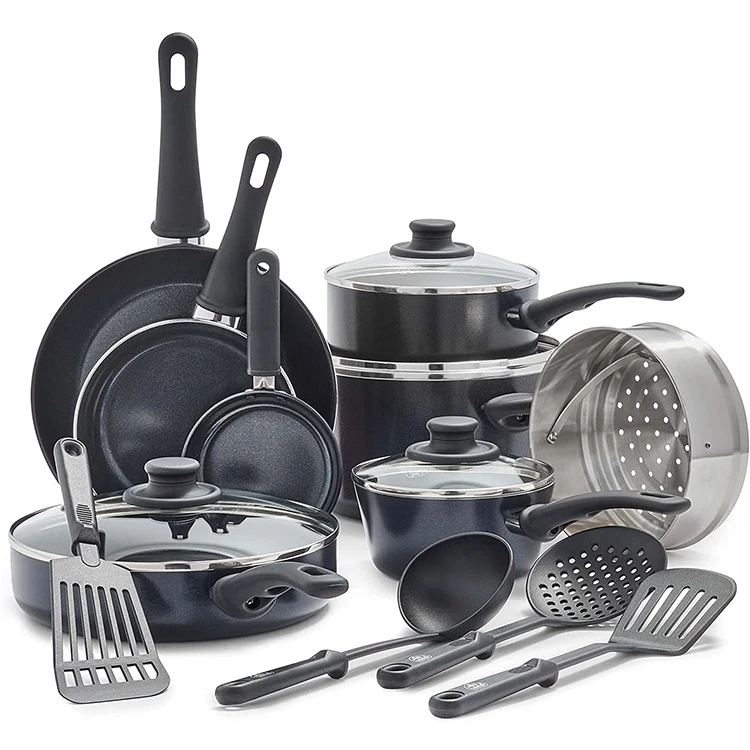 15 Pcs Kitchenware Casseroles Stone Marble Pots And Pans Aluminum Nonstick Cookware Sets With Detachable Pan Handle