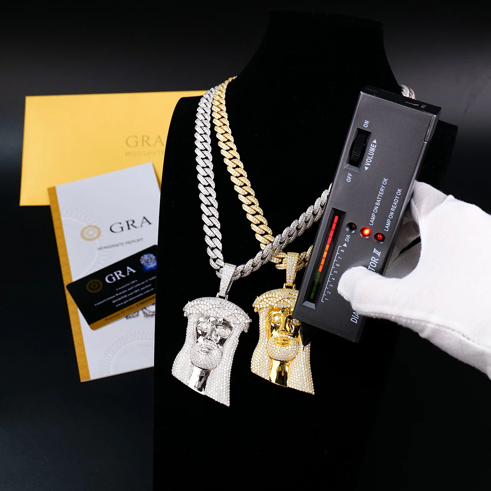 Custom Hip Hop Jewelry men sterling silver 925 iced out vvs diamond mossanite moissanite big jesus piece chain necklace pendant