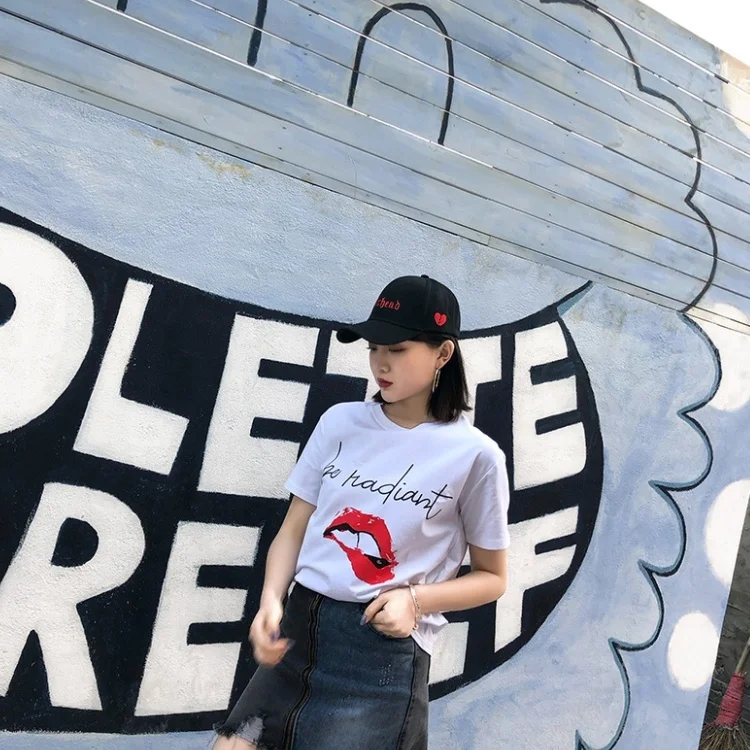 Wholesale Korean style joker 6 panel embroidered love baseball cap summer such soft top duck tongue curved brim