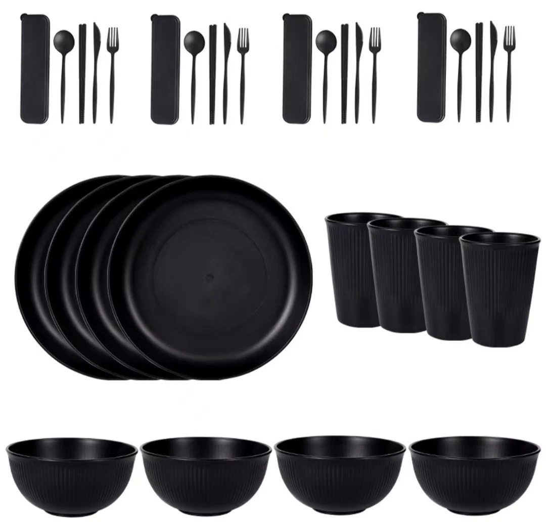 32-Piece Disposable Tableware Set Wheat Straw Material Suit Plateware