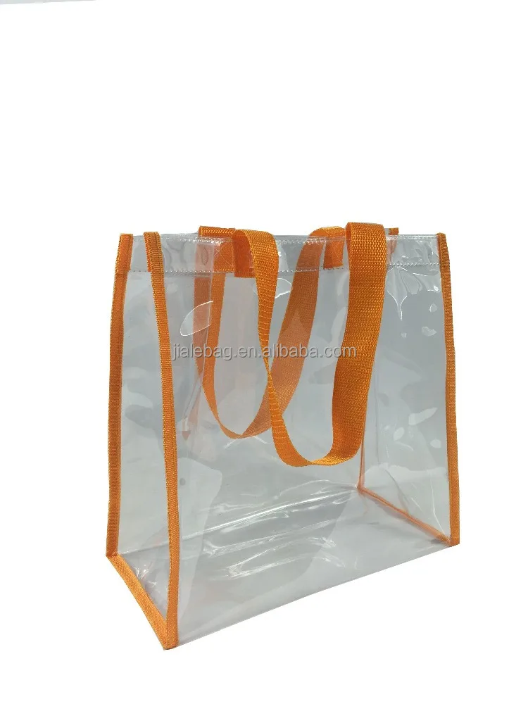 New design clear pvc shopping bag with long handle
