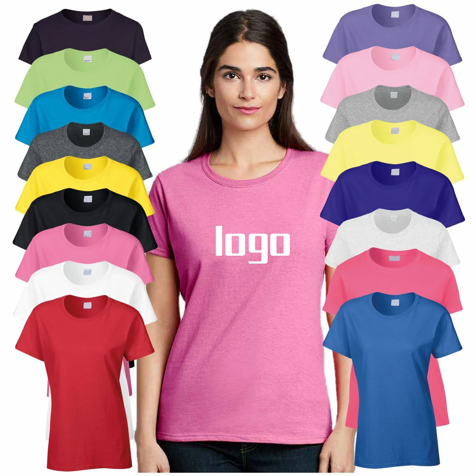 Custom printed round neck slim fit t-shirts for women, high quality 60 cotton 40 polyester blend super soft t shirt
