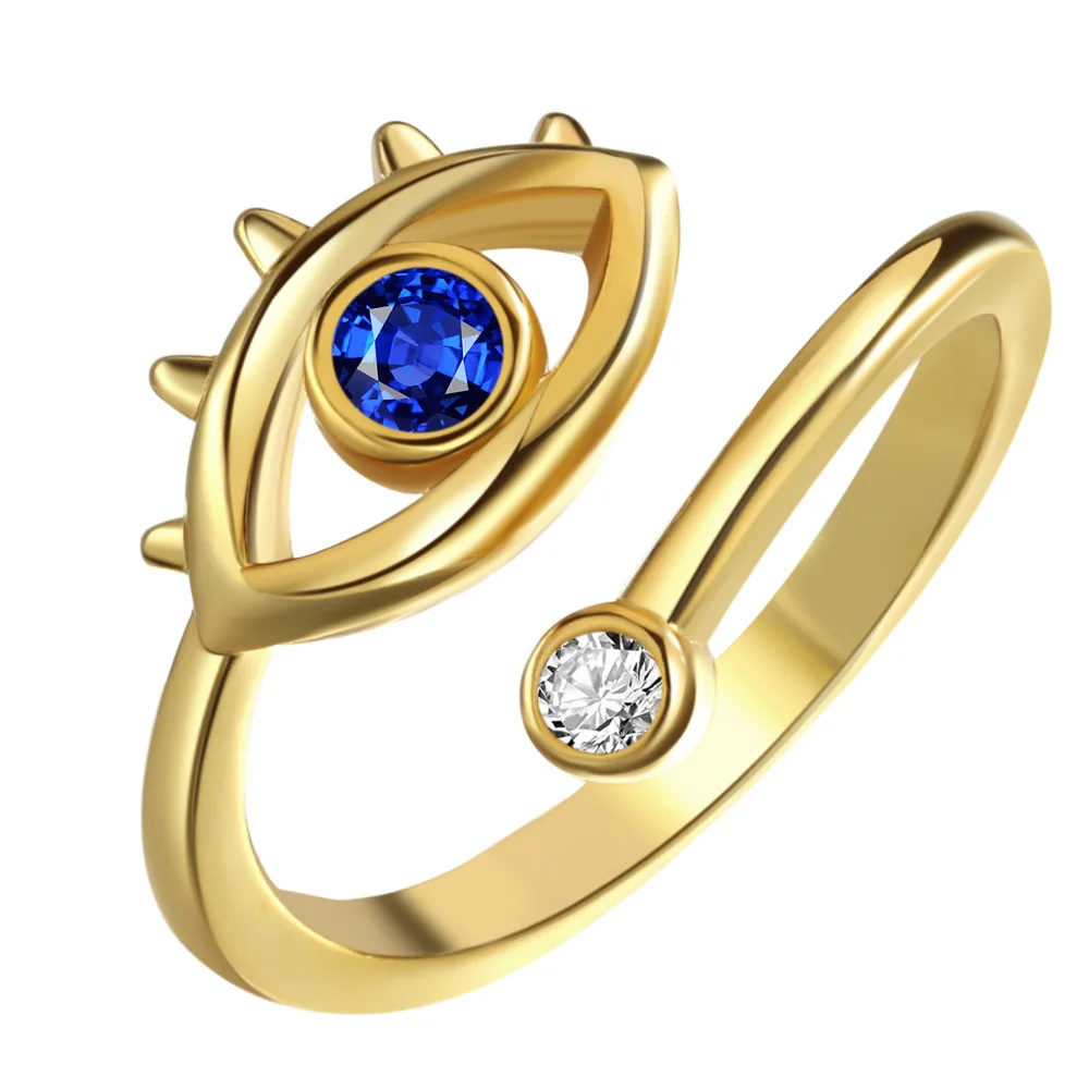 SC New Design 18k Gold Plated Rings Opening Adjustable Brass Micro Zircon Rings Turkey Evil Blue Eye Rings For Women