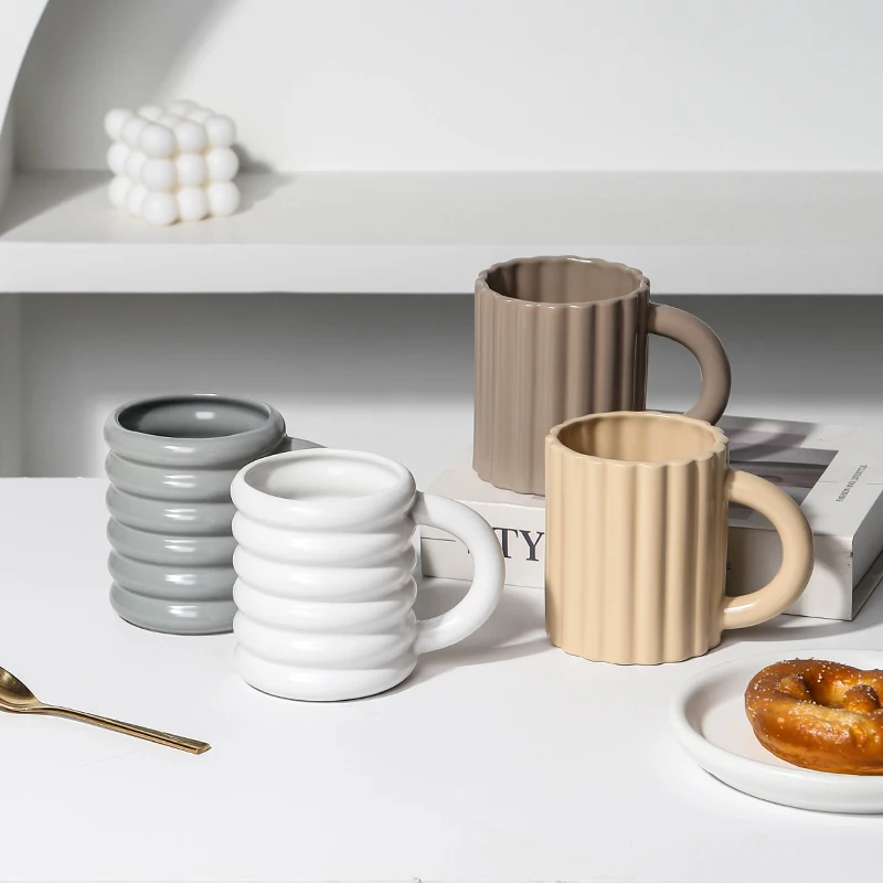 Nordic personalized donut shaped striped custom color glaze coffee mug milk cute ceramic cups with handle