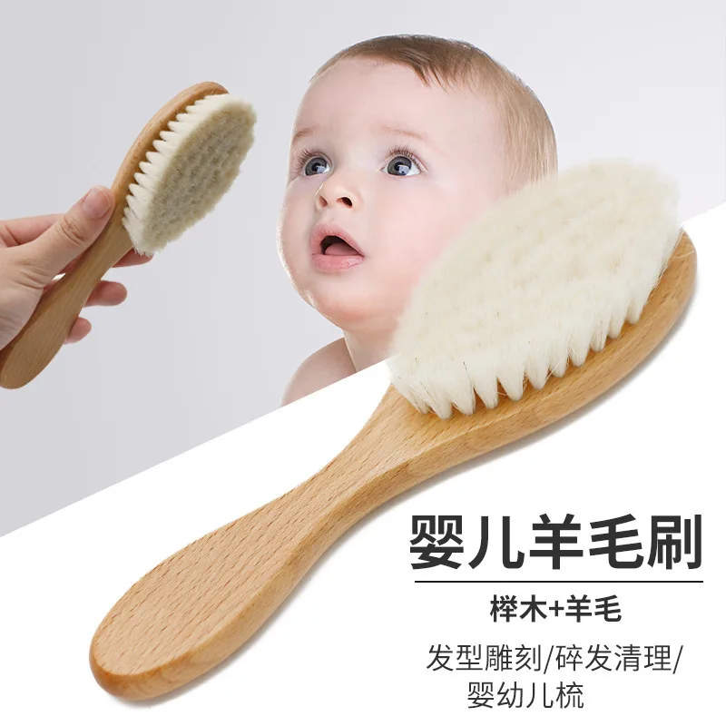Natural Wooden Baby Hairbrush Comb with Soft Goat Bristles for Newborn