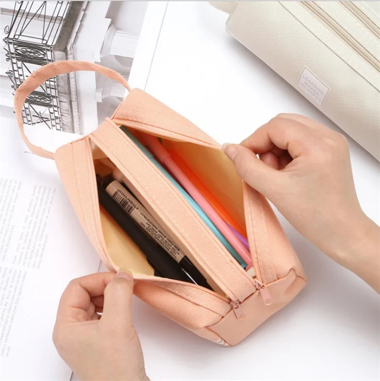 2022 Creative Double-Layer Large Capacity Portable Kawaii Pencil Case Oxford Cloth with Double Zipper Soft Leather Material