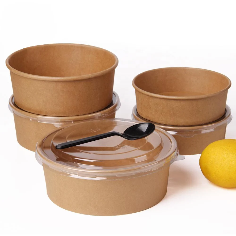 
High Quality Disposable Kraft Paper Bowl Take Away Salad Bowl with Lid 1000ml 