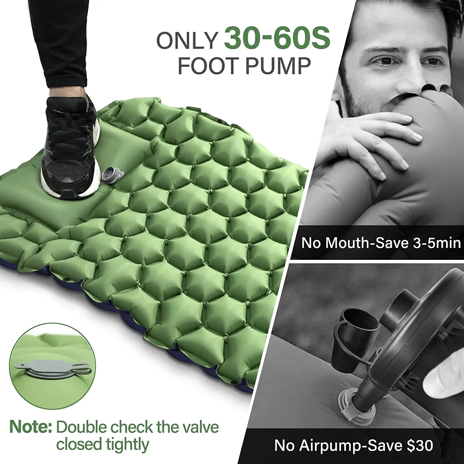 Foot Pump Inflatable Compact for Camping Backpack Camping Mat with Pillow Camping Sleeping Pad