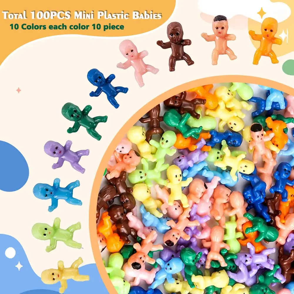 100pcs Mini Plastic King Cake Babies for Baby Shower Party Favors Ice Cube Game Party Decorations Mini Plastic Babies Doll