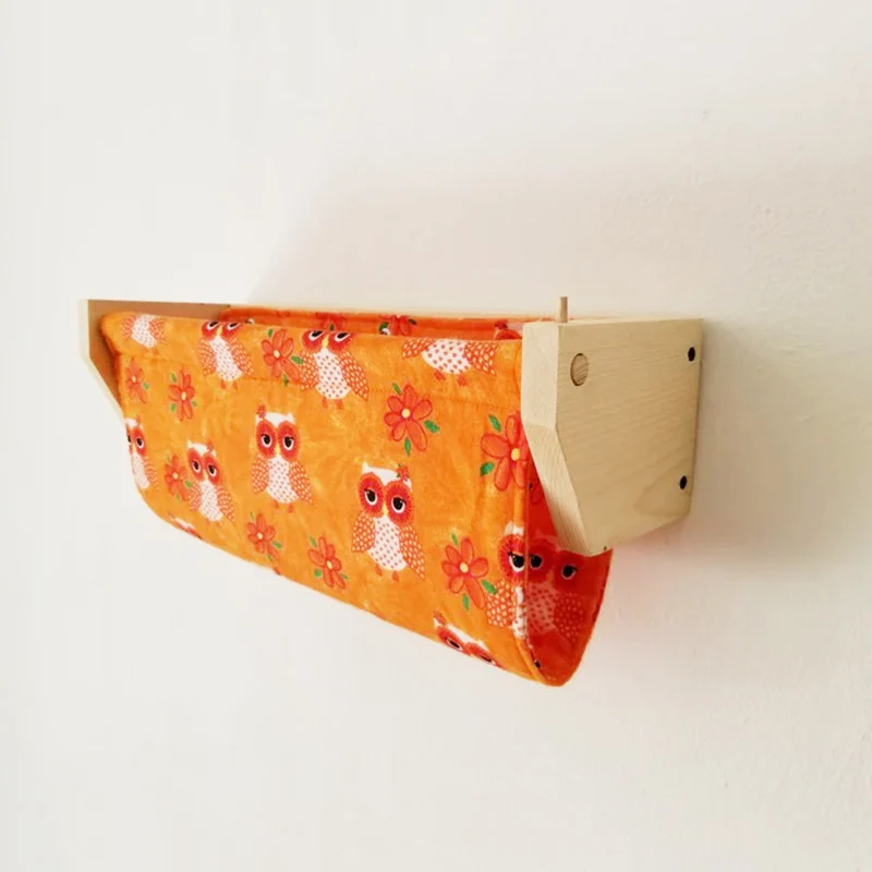 Wall Mounted  Wood Shelf with Fabric Pouch for Books