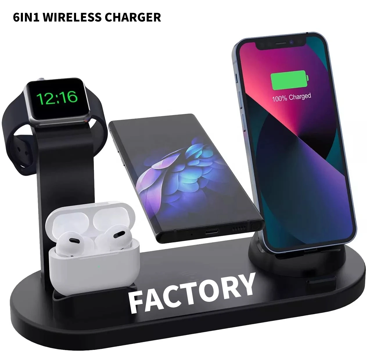Лидер продаж трендовые товары быстрая зарядка 3 Qi для AirPods IWatch Phone 6 в 1 беспроводное зарядное устройство Аксессуары мобильных телефонов