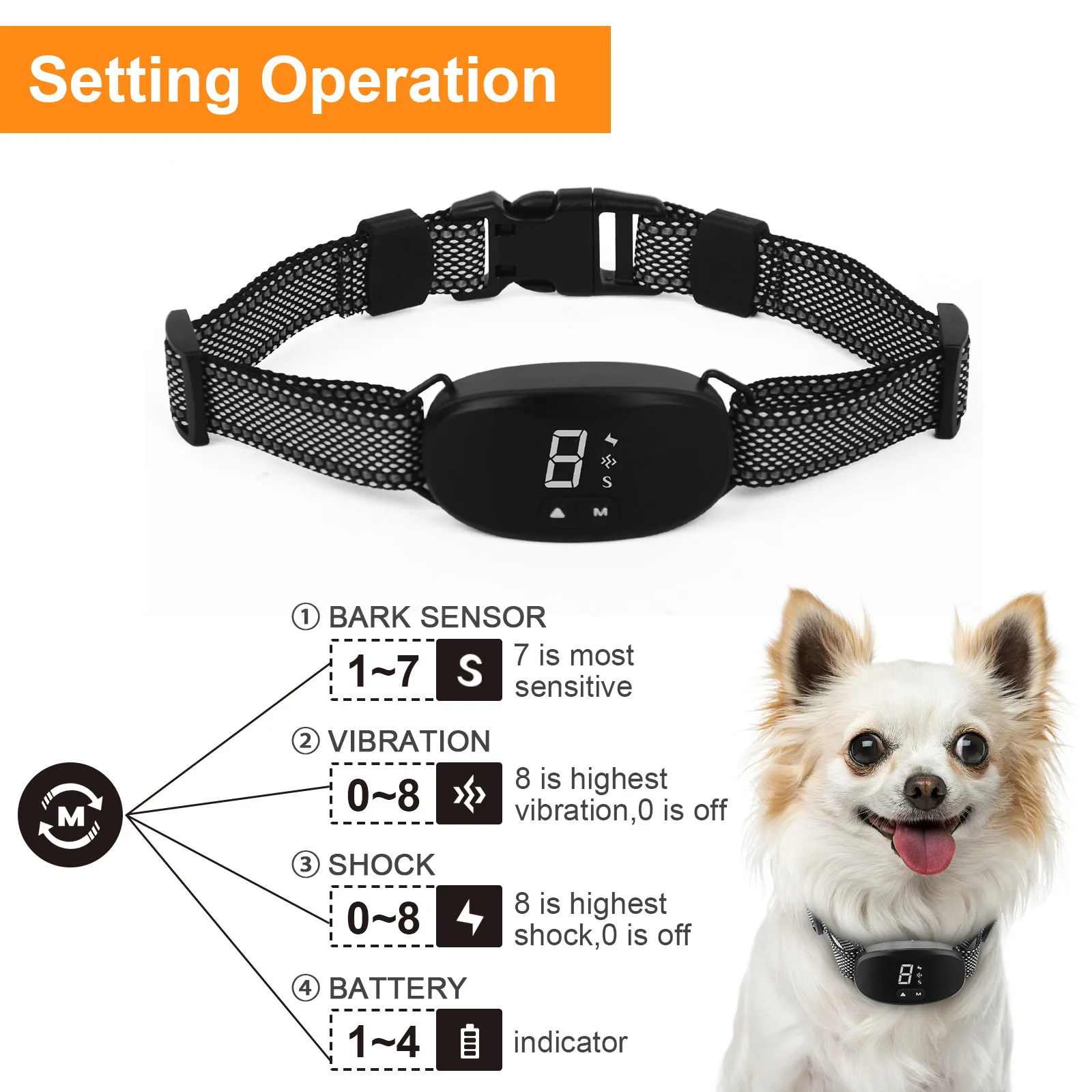 Anti Bark Dog Collar No Barking Auto Training Collar For Dogs Electric Shock Vibration Beep Rechargeable Pet Dog Accessories