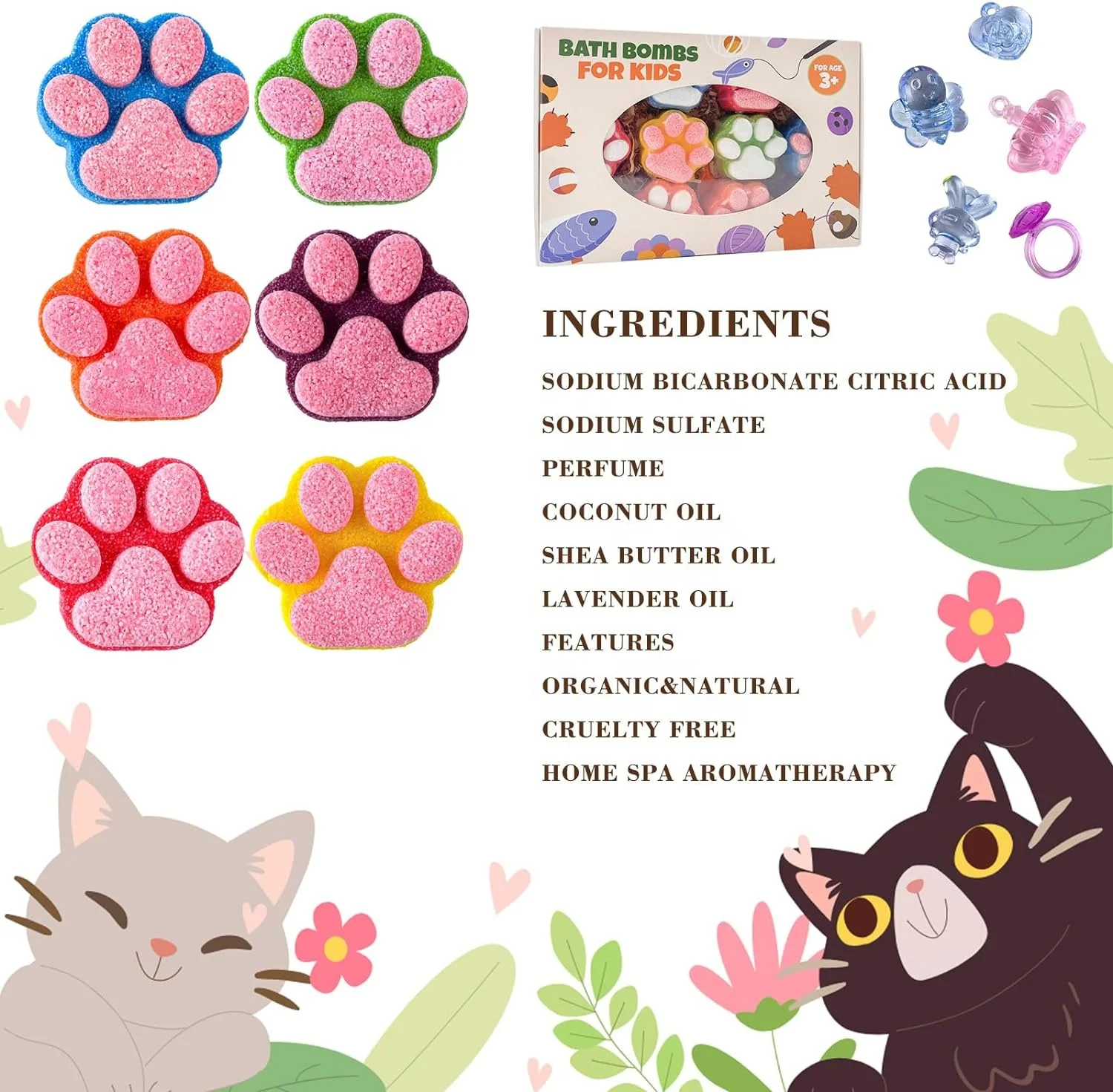12 Pcs Colorful Handmade Natural Bath Ball Paw Bath Bomb for Kids with Surprise Toys Inside