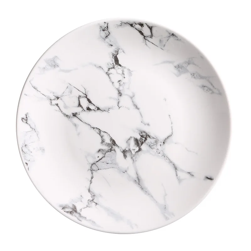 Wholesale restaurant plate ceramic dinner marble ceramic porcelain plate for hotel