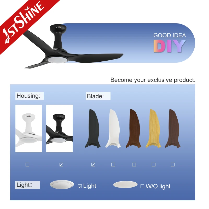 1stshine ceiling fan with light energy saving dc motor black modern 52 inches ceiling fan