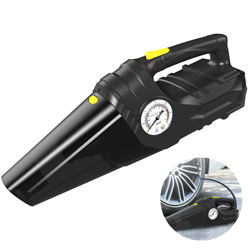 Multi-function 4-in-1 Air Pump 12V Portable Tire Inflator Wet and Dry Handheld 6000Pa Car Vacuum Cleaner