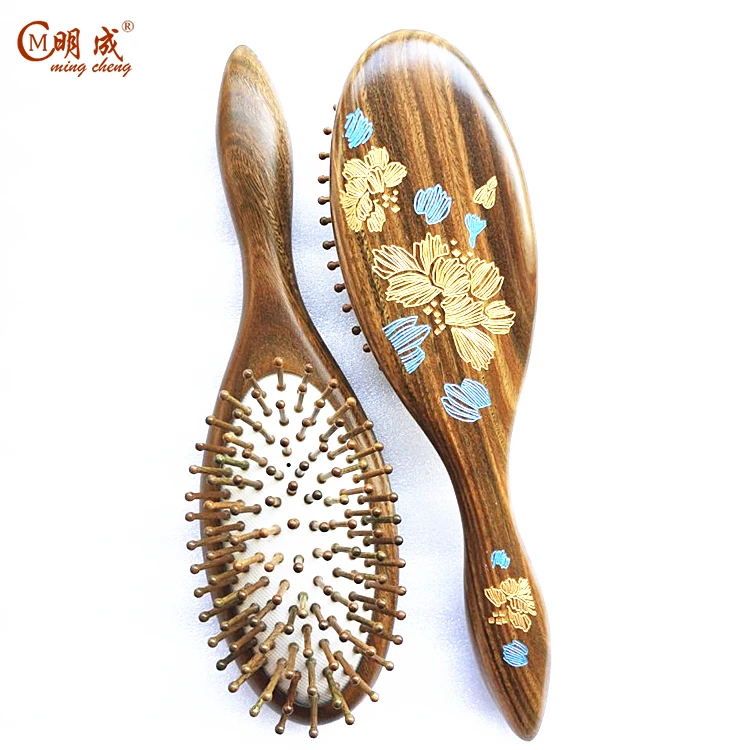 Beautiful sandalwood handle and tooth professional hair brush,hair loss brush korea