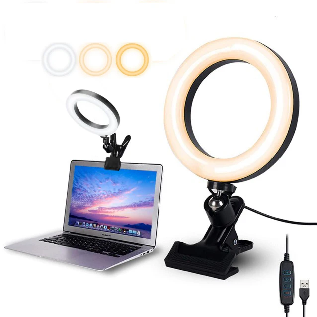 Selfie Ring Light for Laptop Computer Desktop Youtube, Ring Lamp Video Conference Lighting Kit With Tripod Phone Holder Clip On