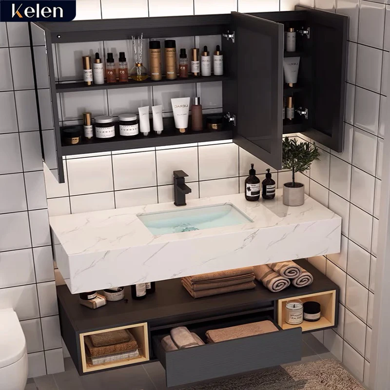 2021 New custom furniture wood modern vanities simple design laundry bath lacquer basin bathroom vanity cabinet made in