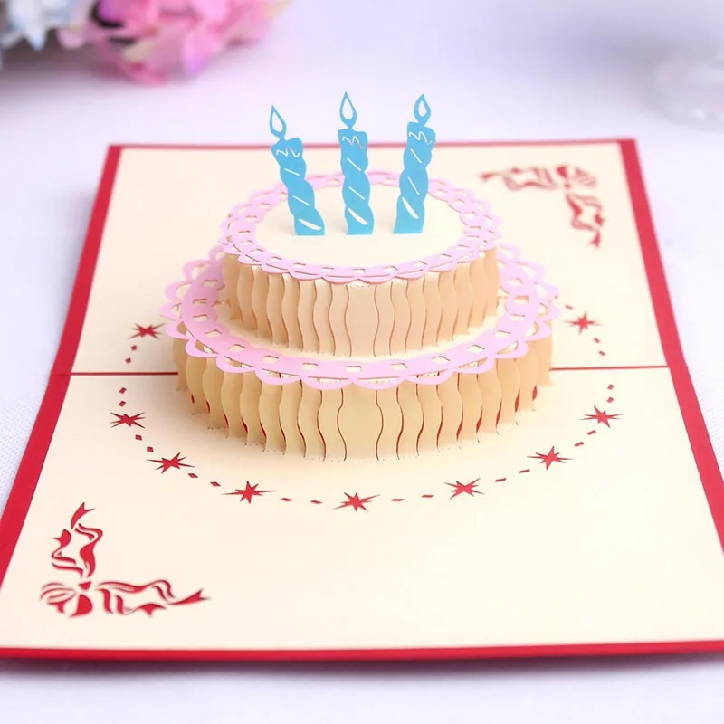 
Manufacturers supply happy cake 3D employee birthday cards, creative Korean birthday pop-up cards wholesale 