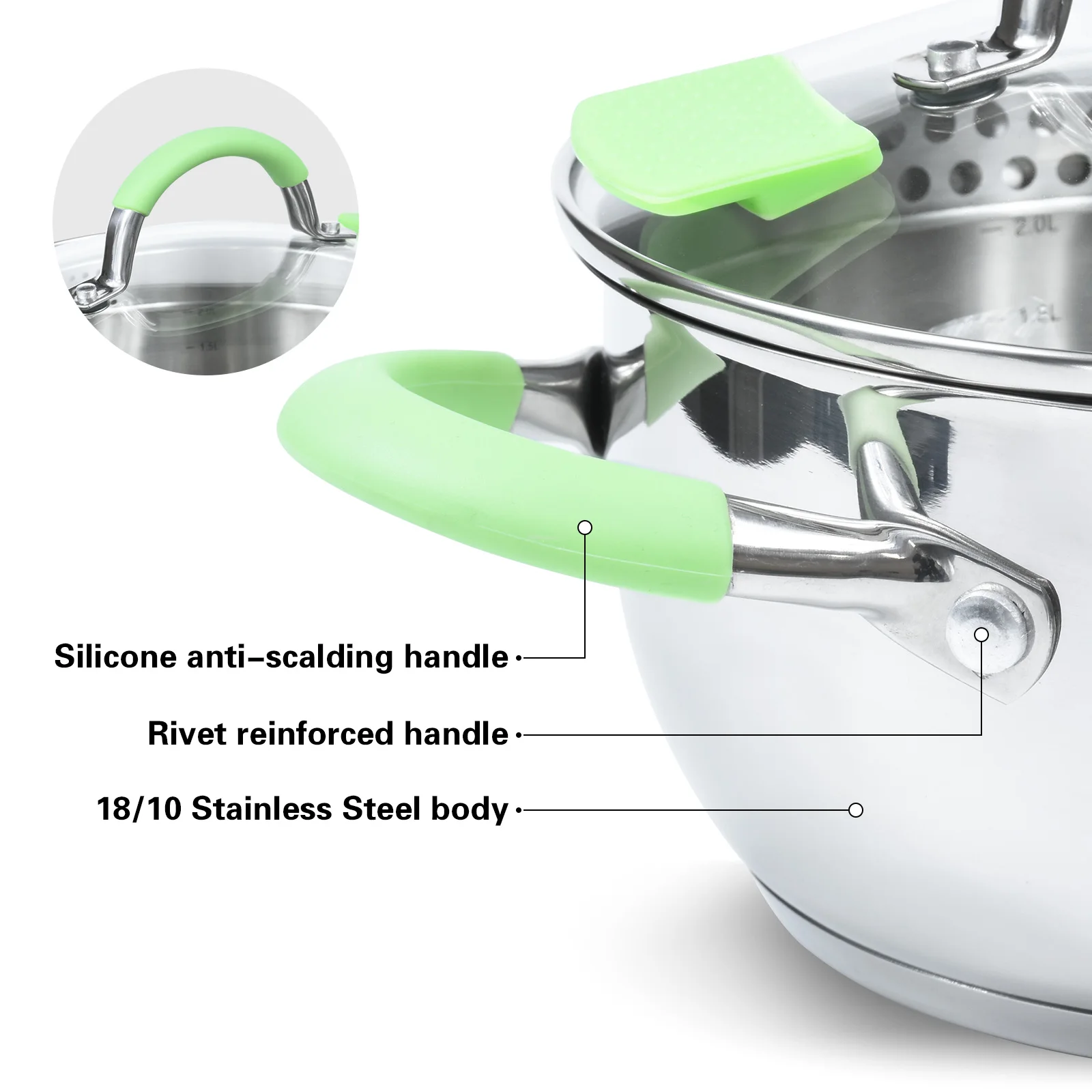 FISSMAN Stainless Steel Cookware Casserole Dishes Kitchen Cooking Hot Save Double-ear Cooking Pot