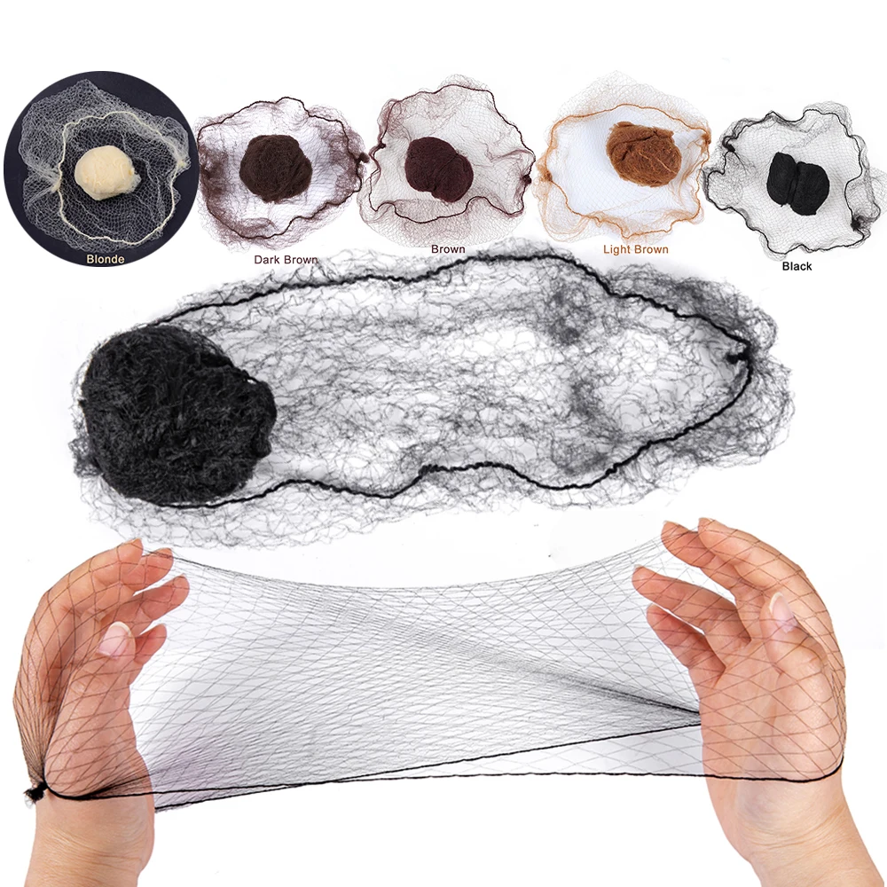 Leeons 14-30 Inch Large Mesh Elastic Lined Wig Net Disposable Nylon Hairnet Invisible Hair Net for Packing Wigs Hair Extensions