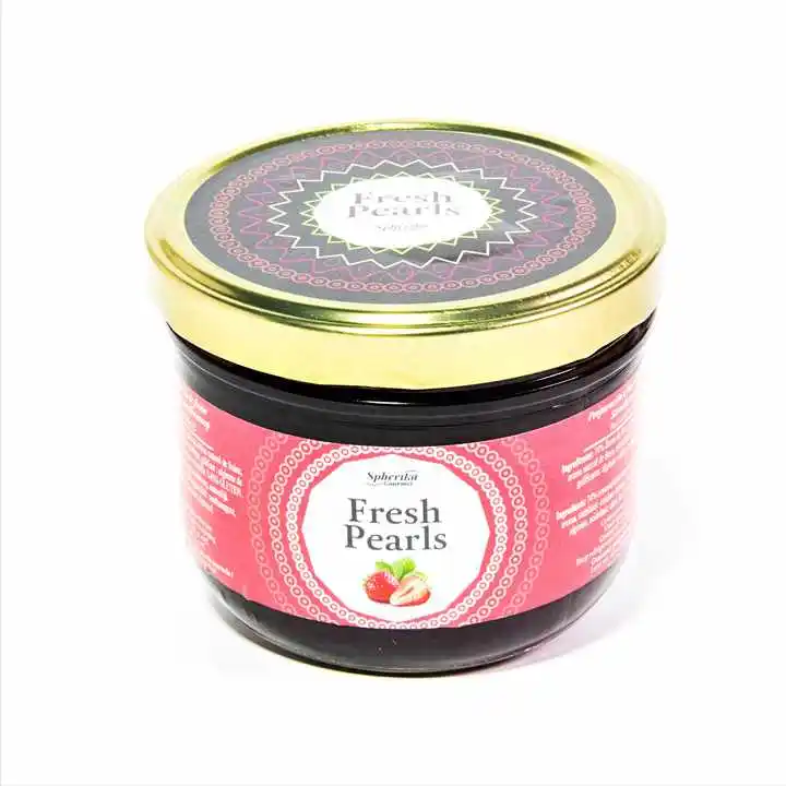 Top Selling Strawberry Pearls Made In Spain Delicious Fruity 365G Glass Jar Sweet Taste Strawberry Pearls For Adults