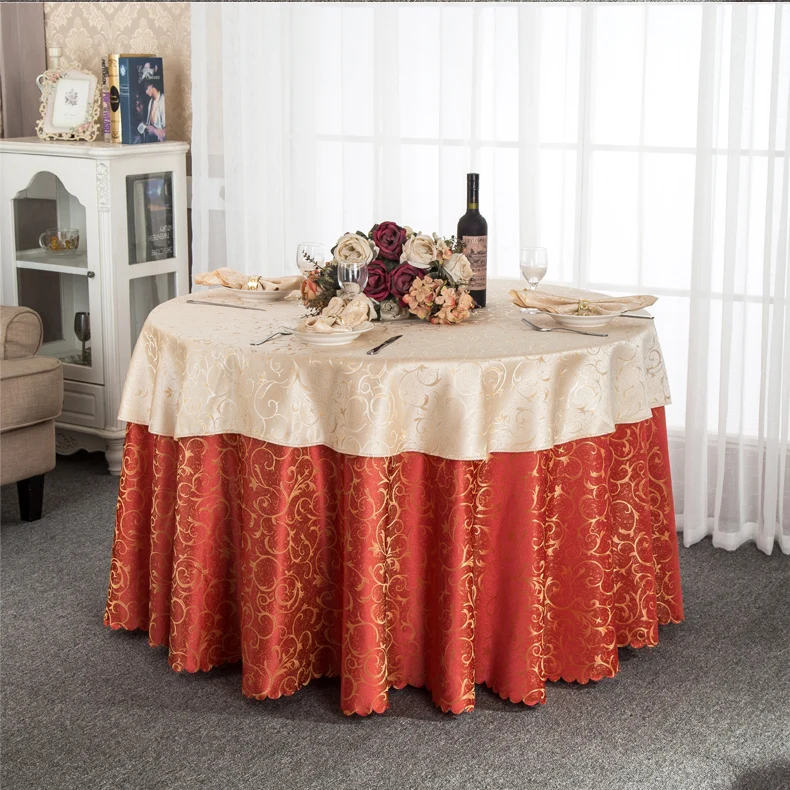 Luxury gold wedding banquet 132 inch round table cloth polyester jacquard customized tablecloth