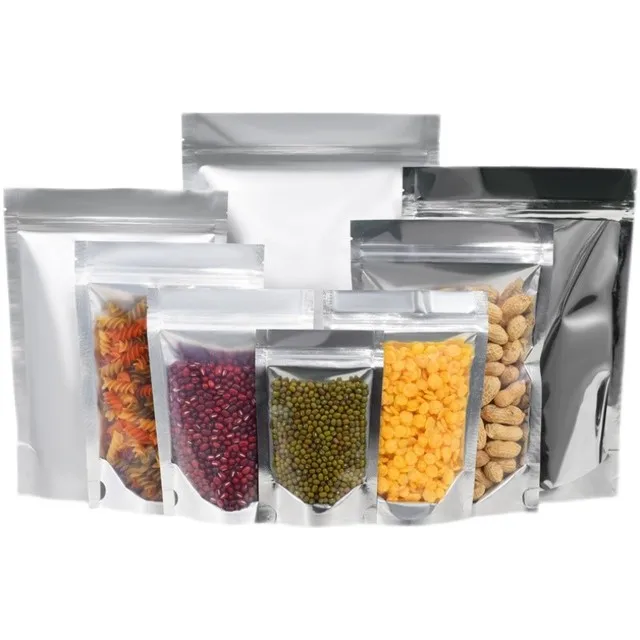 Transparent Front Aluminum Foil Stand up Pouch Bag with Side Gusset & Zipper Reusable Recyclable & Custom Logo for Snack Packing