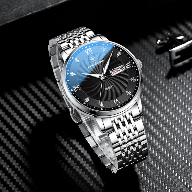 POEDAGAR 2022 Fashion Watch Men Stainless Steel Top Brand Luxury Waterproof Luminous Wristwatch Mens Watches Sports Quartz Date