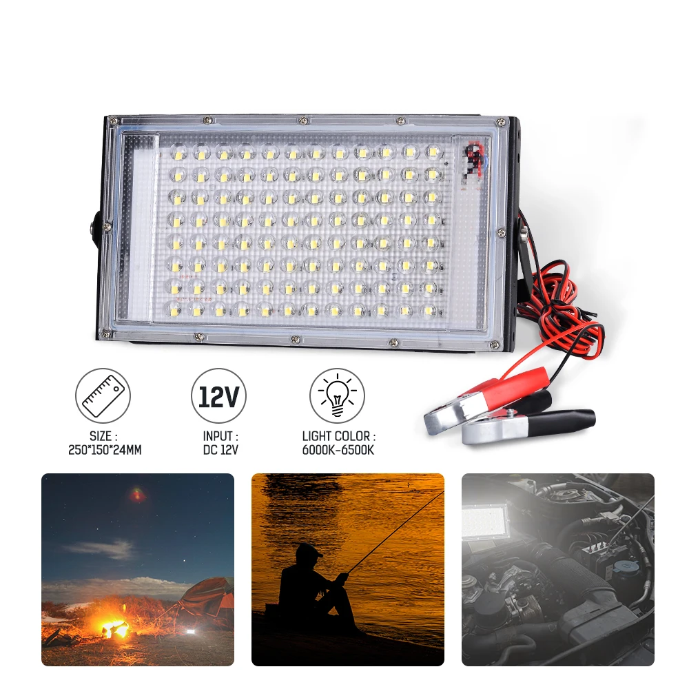 Xtra яркий DC12V 100W Светодиодный прожектор Аллигатор зажим ночной рынок открытый кемпинг точечный
