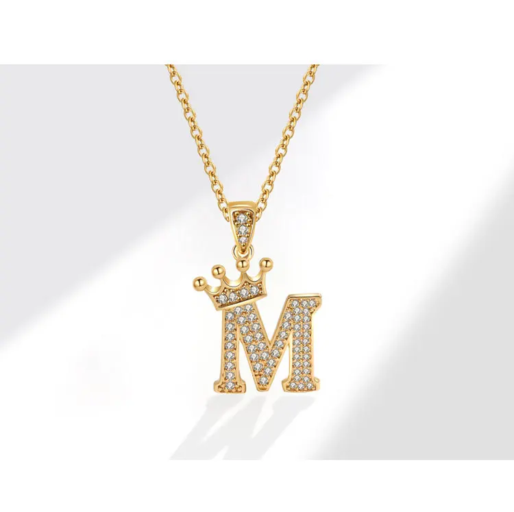 Wholesale Gold Plated Initial Pendant Micro Pave Zircon crown Letter Accessories Alphabet A-Z Charms for necklace