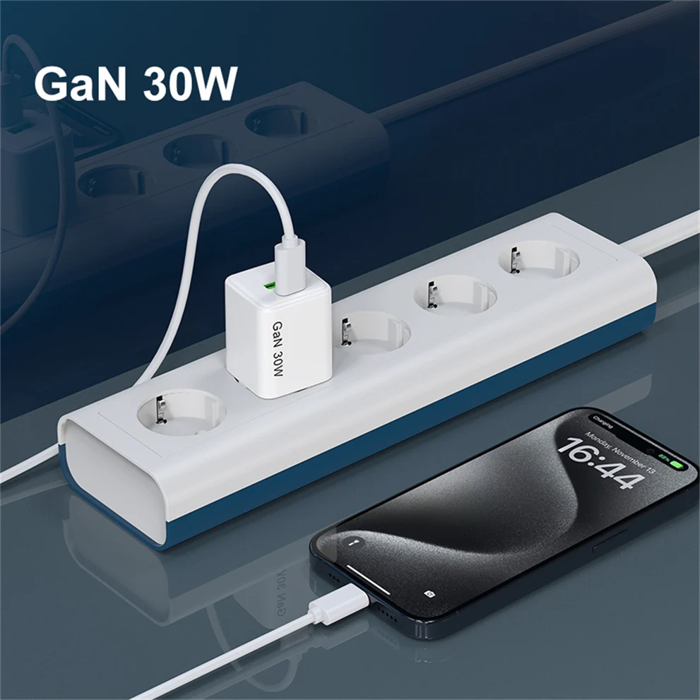 2024 Customized Logo PD QC GaN Type C PD Fast Charger EU Plug 30W USB-C Travel Adapter with CE EAC