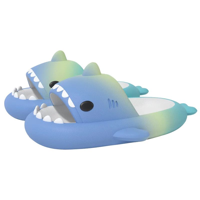 2024 color gradient children girls flat EVA shark slides outdoor cartoon beach sandals kids boys shark slides