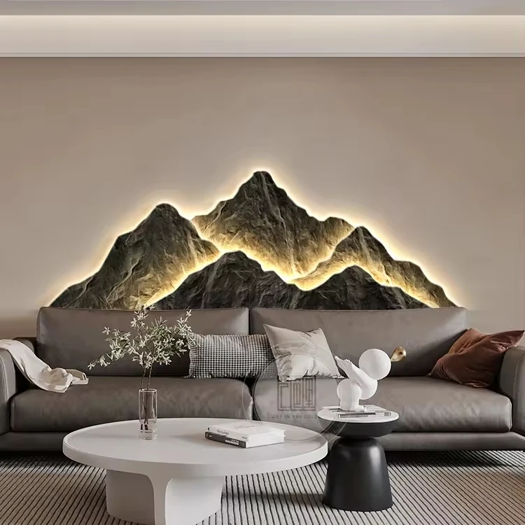 100*35CM Light luxury mountain landscape crystal porcelain modern glass wall paintings with led home decor for living room