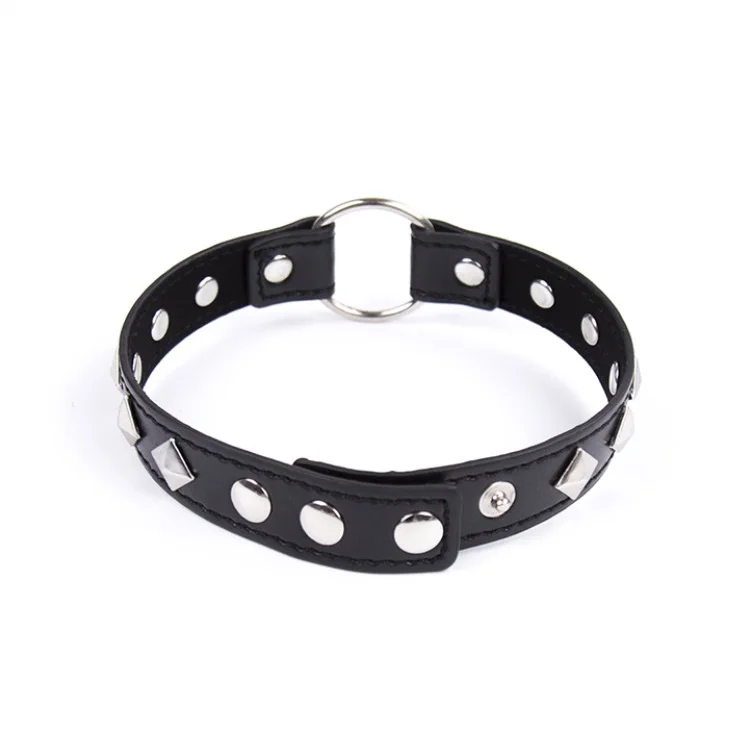 Bondage PU Leather Choker, Collar with Round Metal Ring for Female