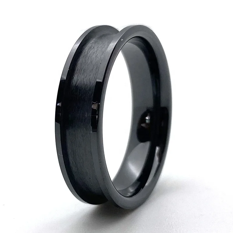 Customize Low MOQ 6mm Flat Edge Black Ceramic Ring Core Blank 4mm Channel for Inlay