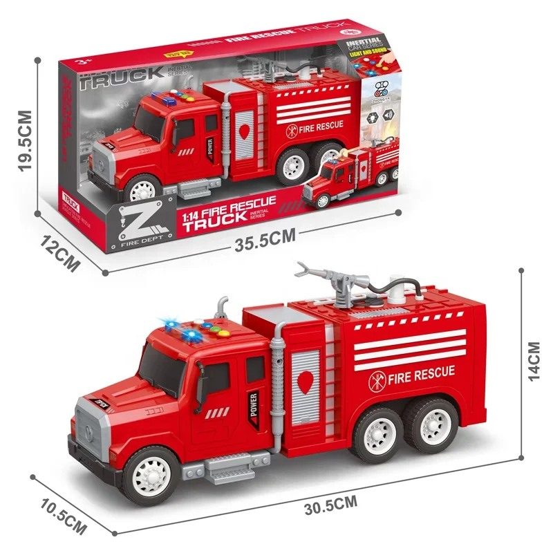 Samtoycn 1:14 Kids Simulation Inertia Ambulance Car Fire Brigade Rescue Truck Friction Toy Vehicle With Light Music