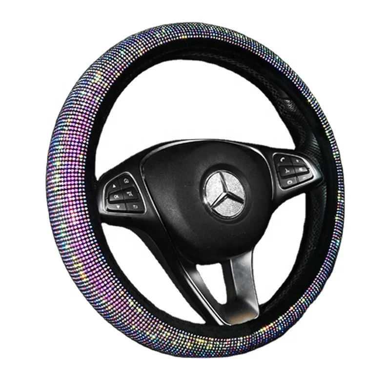 
Bling Colorful Rhinestone Car Accessories Full Diamond Ordinary Crystal Flash Non Fall Down Steering Wheel Cover 